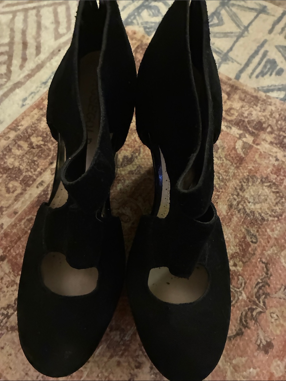 Rosegold Shoes Black Suede Cutout Wedge Heels 39 - Picture 2 of 5